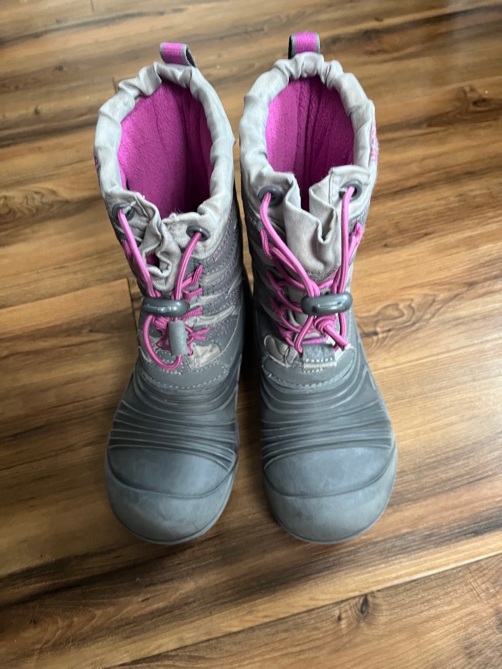 Girls Gray and Pink Waterproof Winter Boots